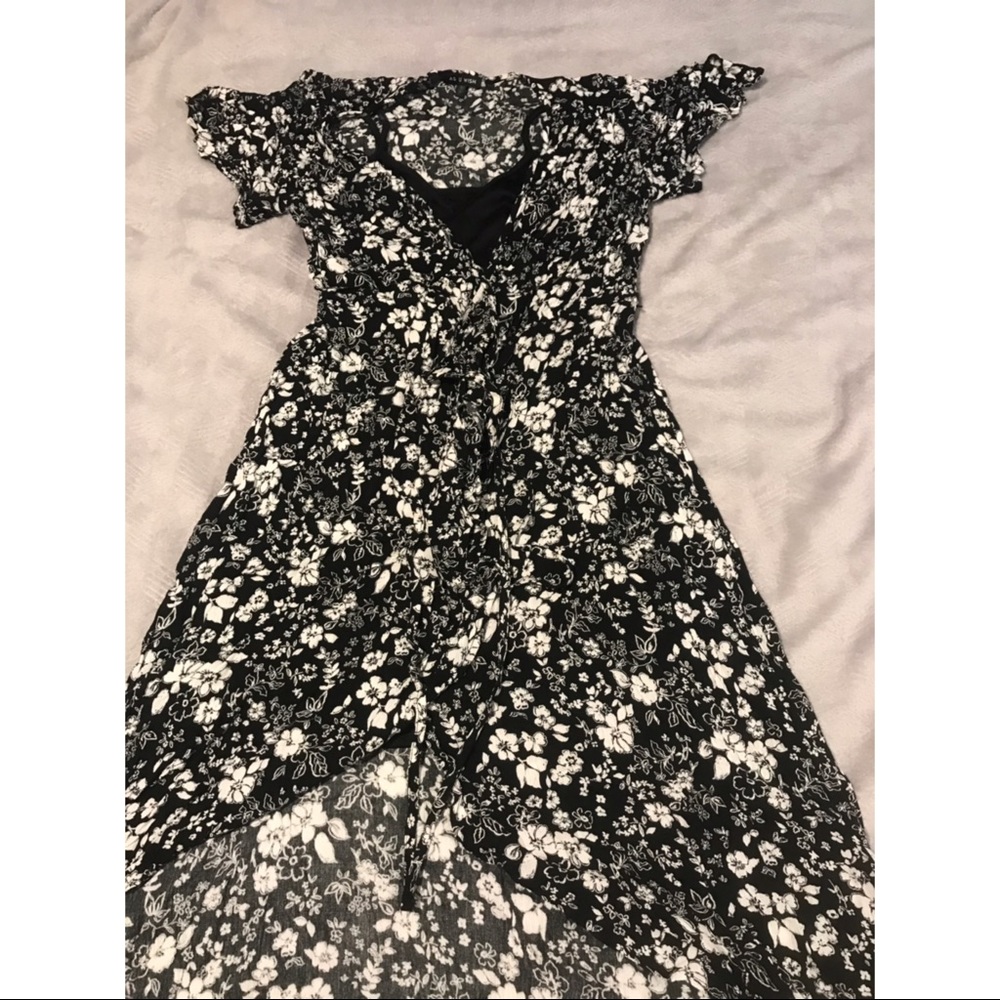 Black and white wrap high-low dress
